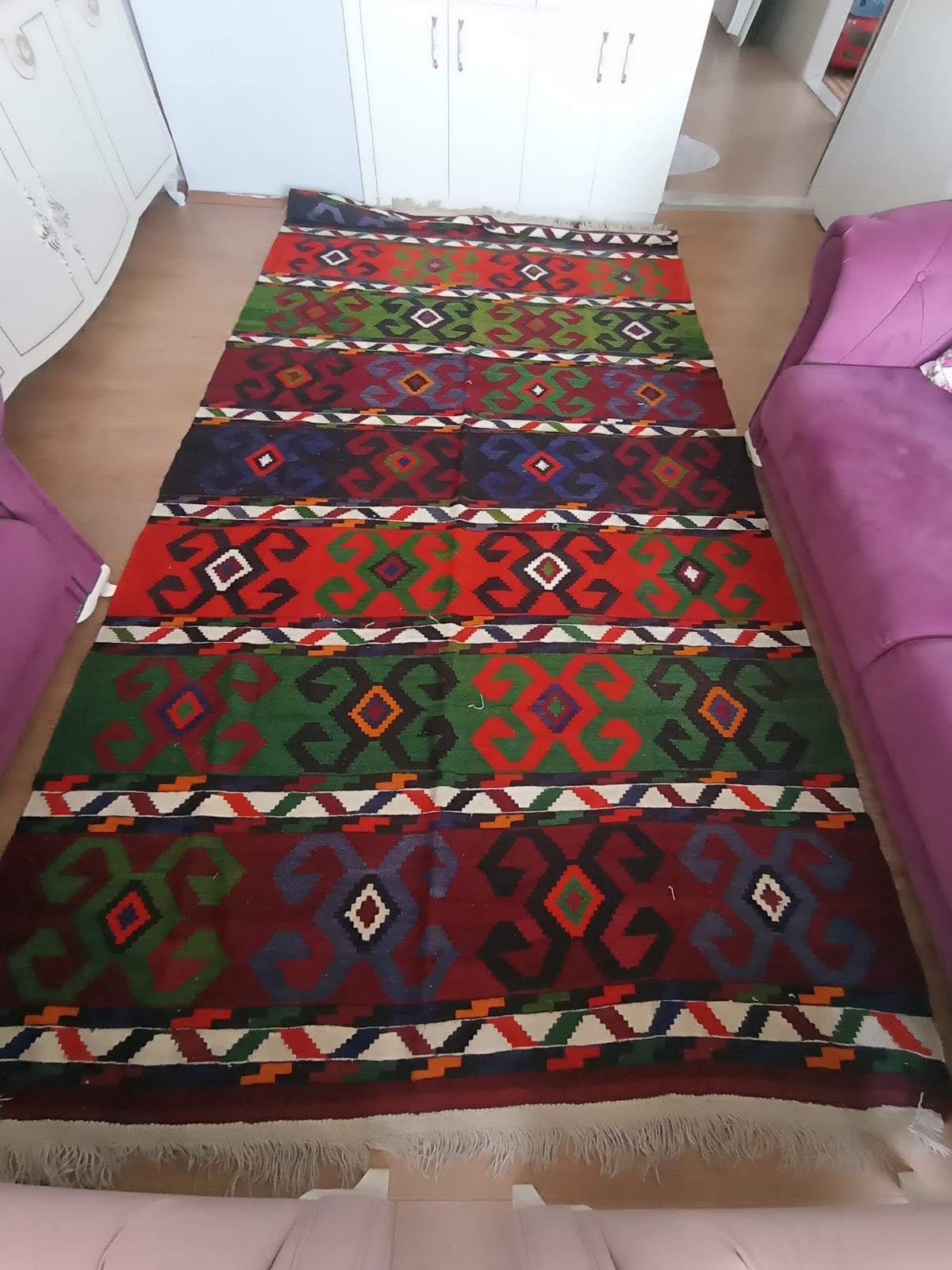 Authentic Handmade Flatweave Kilim Rug – Vintage Geometric Anatolian Area Rug