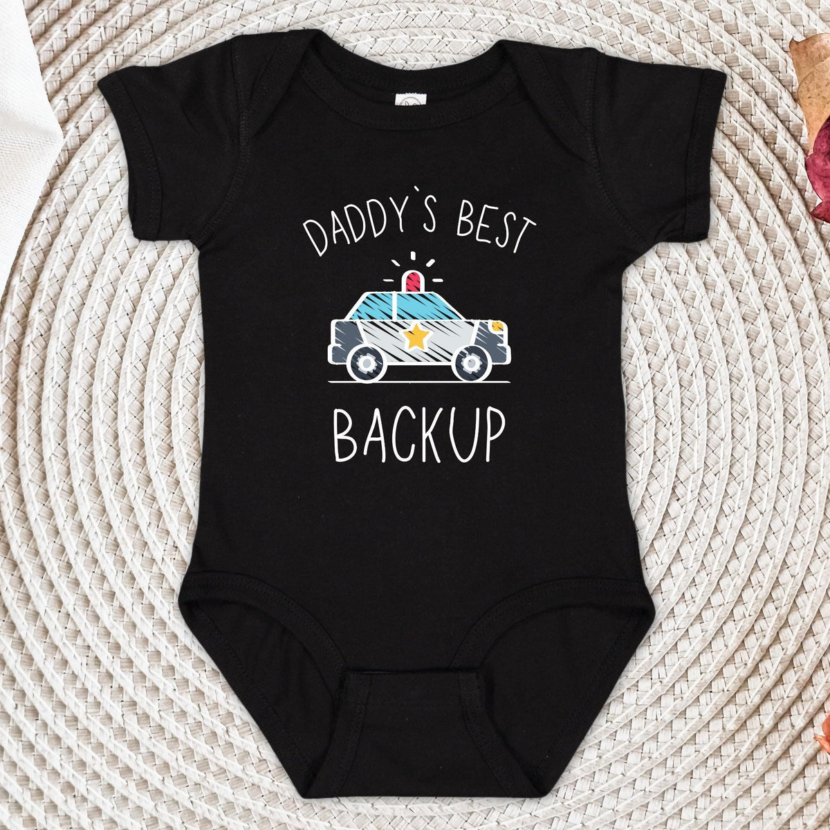 Daddy’s Backup Police Car Baby Bodysuit