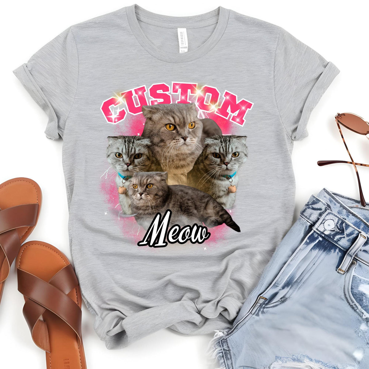 Custom Vintage Bootleg Pet 90s Cat Portrait T-Shirt