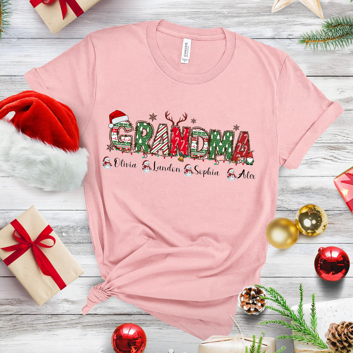 Custom Grandma Shirt with Grandkids Name, Christmas Grandpa Tee, Grandparents Matching T-shirt