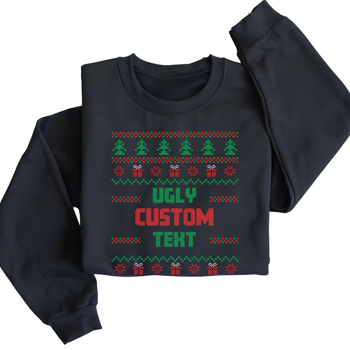 Personalized Ugly Christmas Sweater Sweatshirt, Custom Text Xmas Hoodie