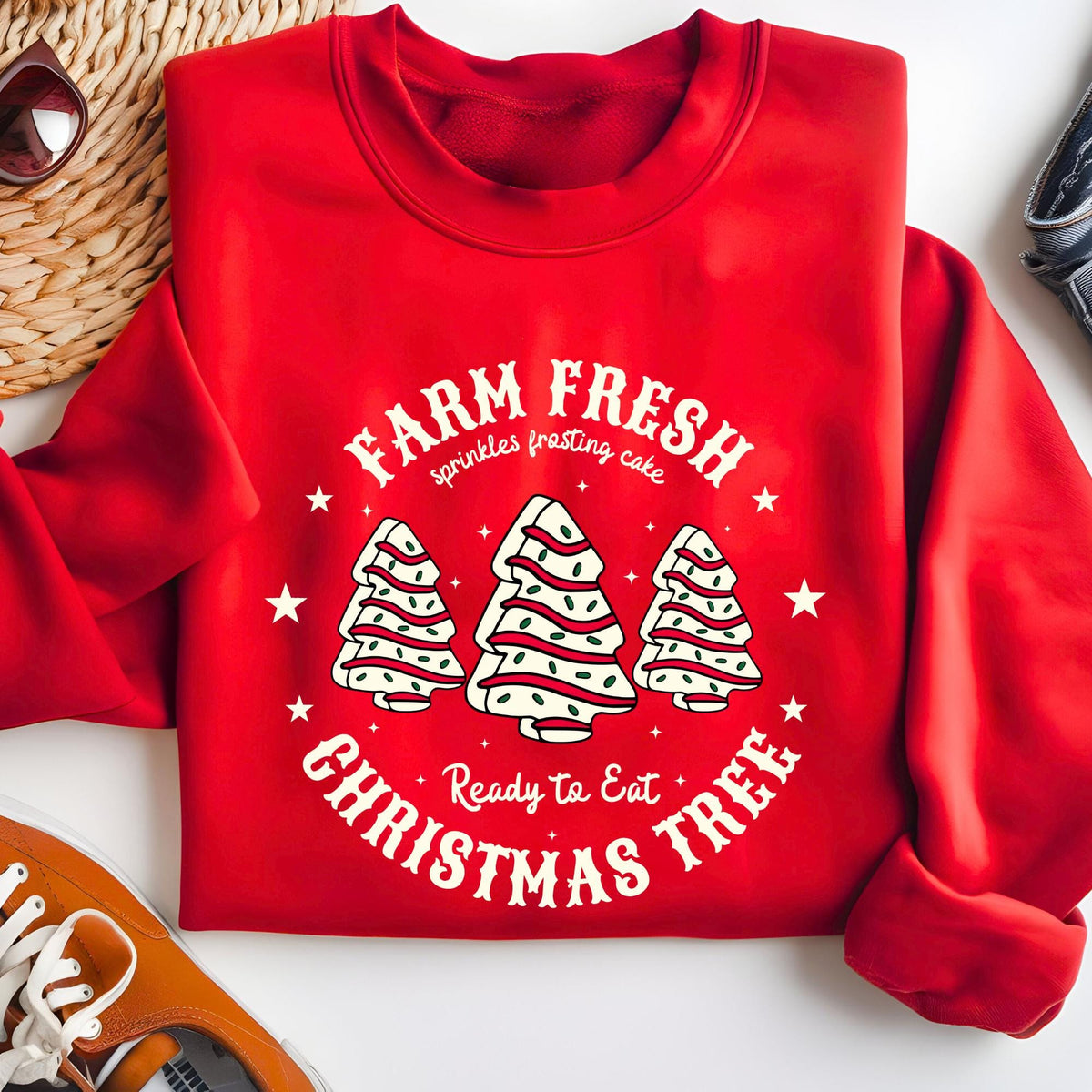 Farm Fresh Christmas Tree Sweatshirt, Xmas Cake Hoodie, Holiday Sweat For Women