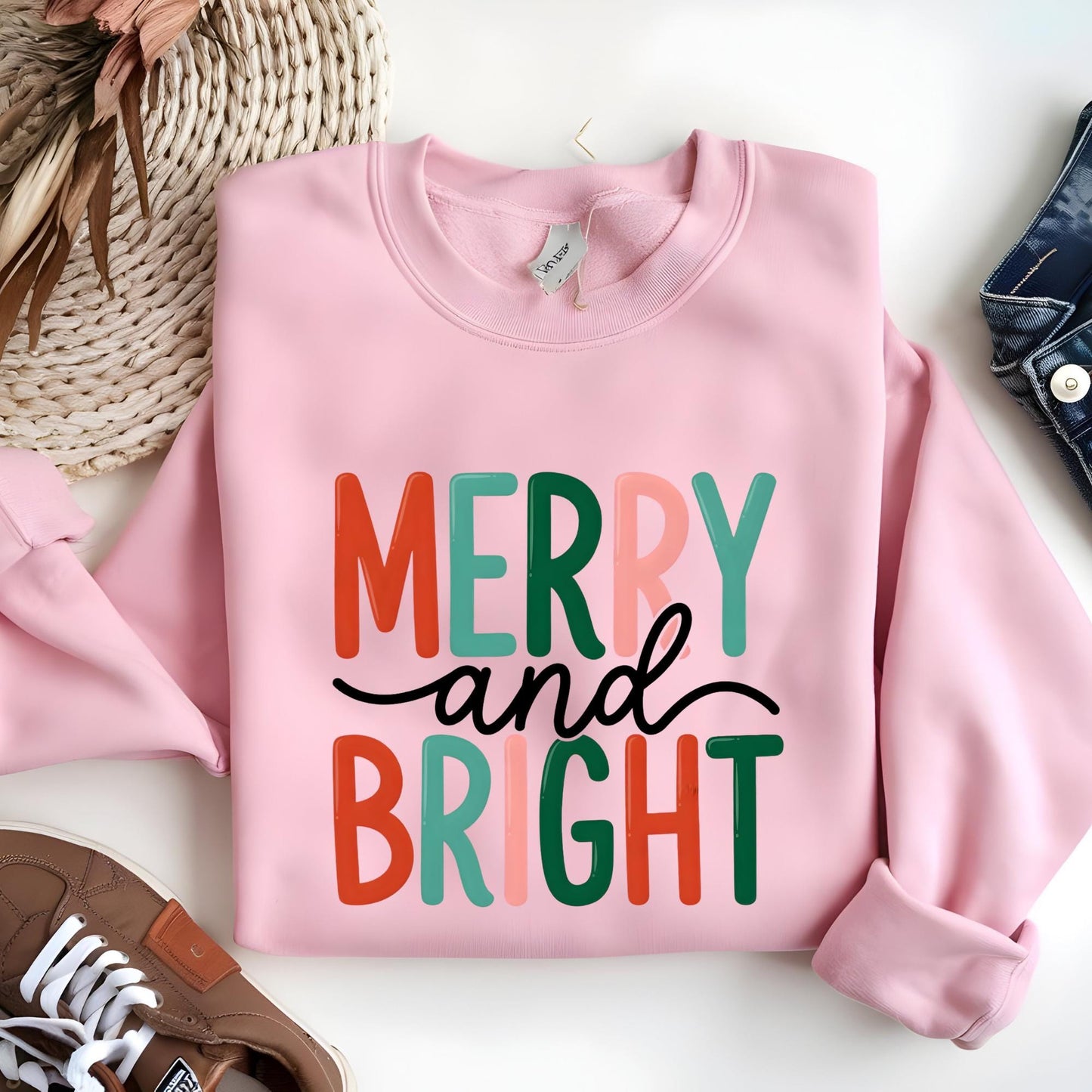 Merry and Bright Sweatshirt, Christmas Sweater, Family Xmas Sweatshirt, Merry Christmas Sweatshirt For Women