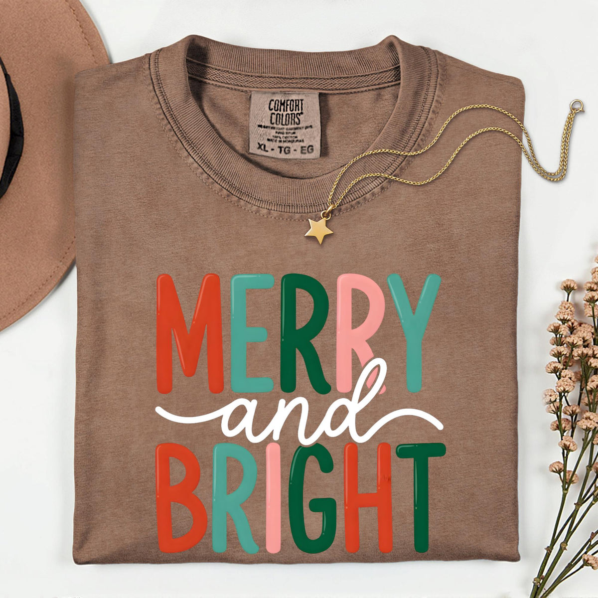 Comfort Colors® Merry and Bright Shirt, Xmas Tee, Family Christmas Party Outfit