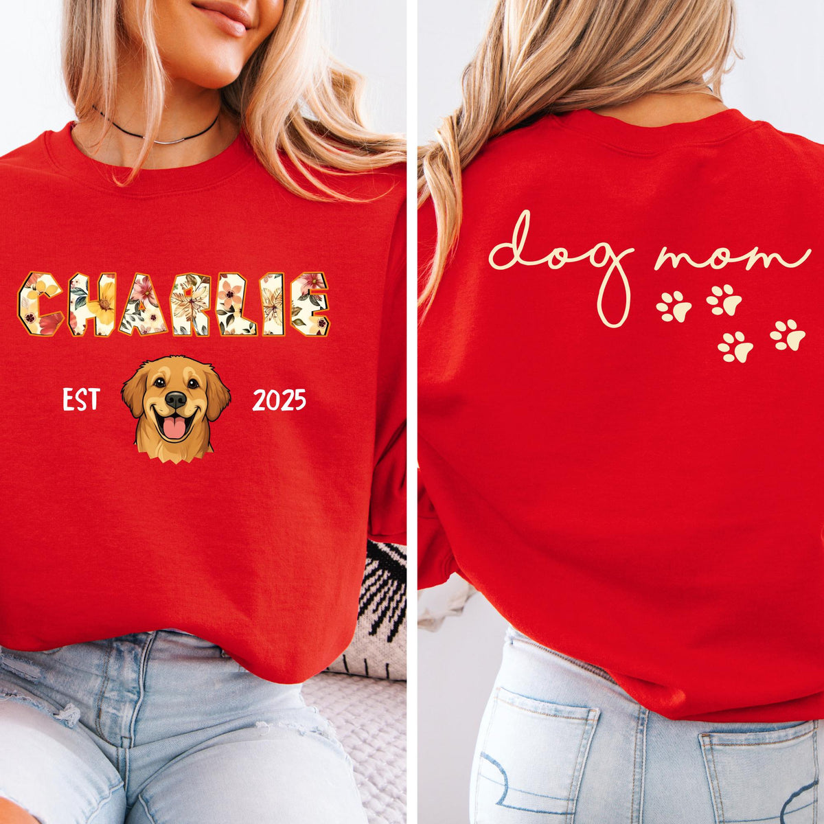 Custom Dog Portrait Cat Mom Pet Photo Sweatshirt