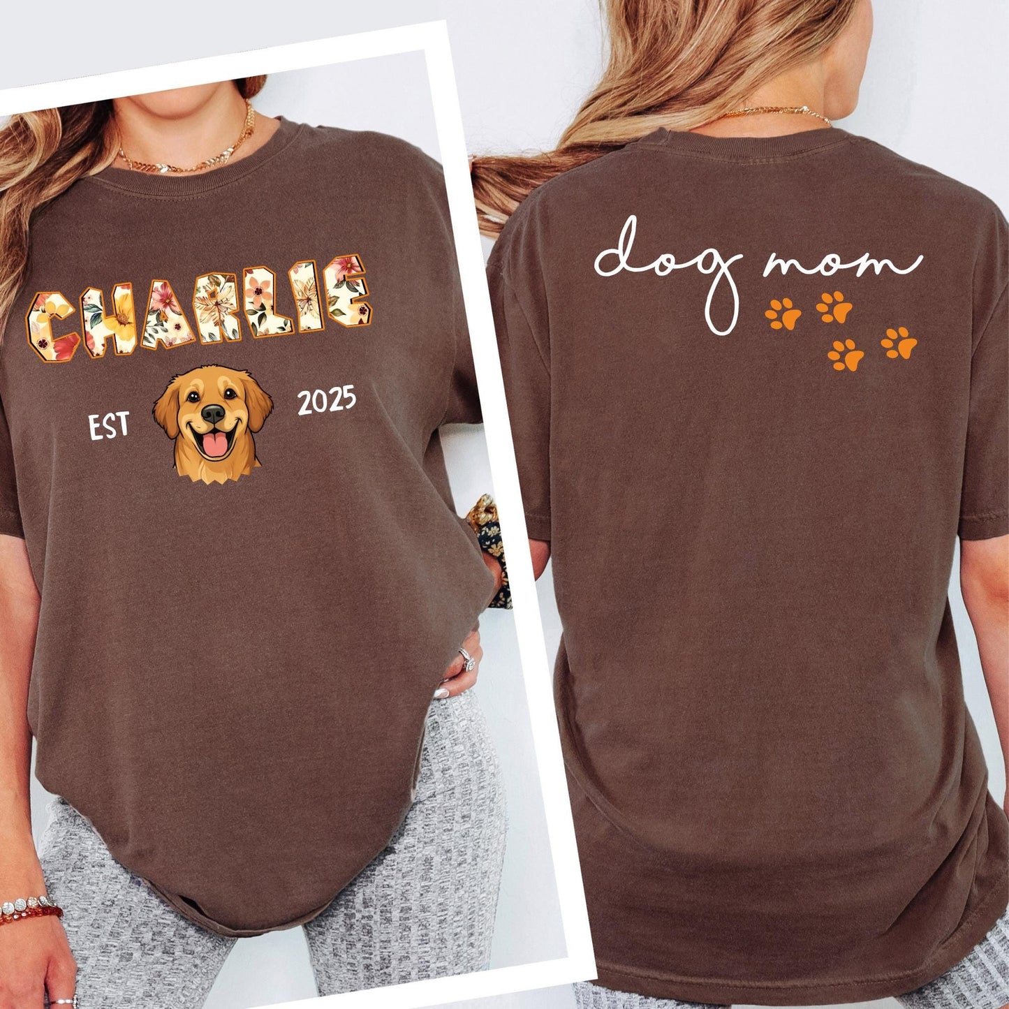 Custom Comfort Colors® Dog Mom Shirt, Personalized 2 Sides Pet Portrait Tshirt, Customizable Cat Mom Dad Tee