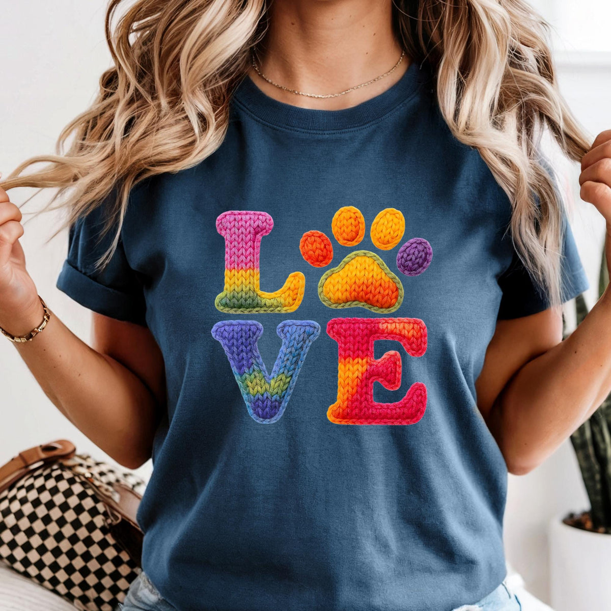 Custom Faux Yarn Knitting Pet Lover Long Sleeve T-Shirt