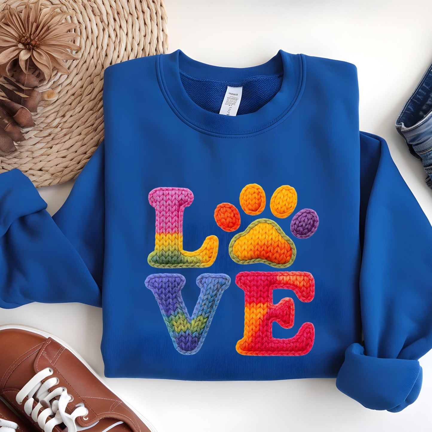 Custom Faux Yarn Love Sweatshirt Valentines Day Gift - Pet Lovers Knitting Hoodie Gifts For Her