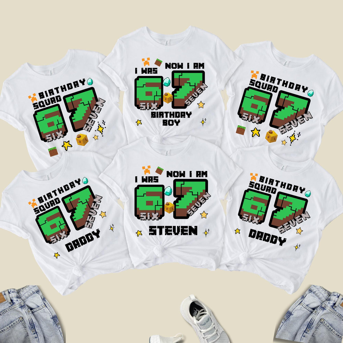 Custom Six Seven Gamer Kids Birthday Squad T-Shirt