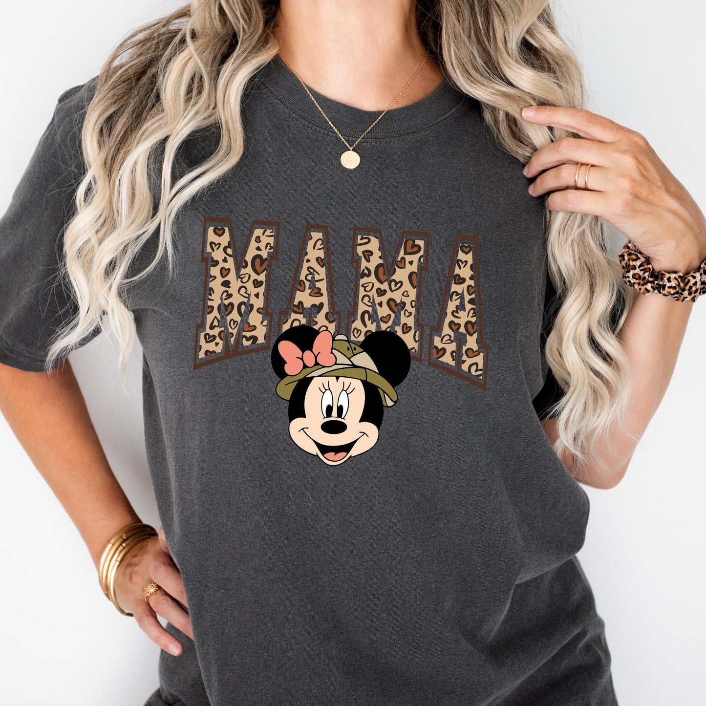 Comfort Colors® Mama Mini Matching Shirt, Leopard Minnie Tee, Disney Vacation Long Sleeve Tshirt
