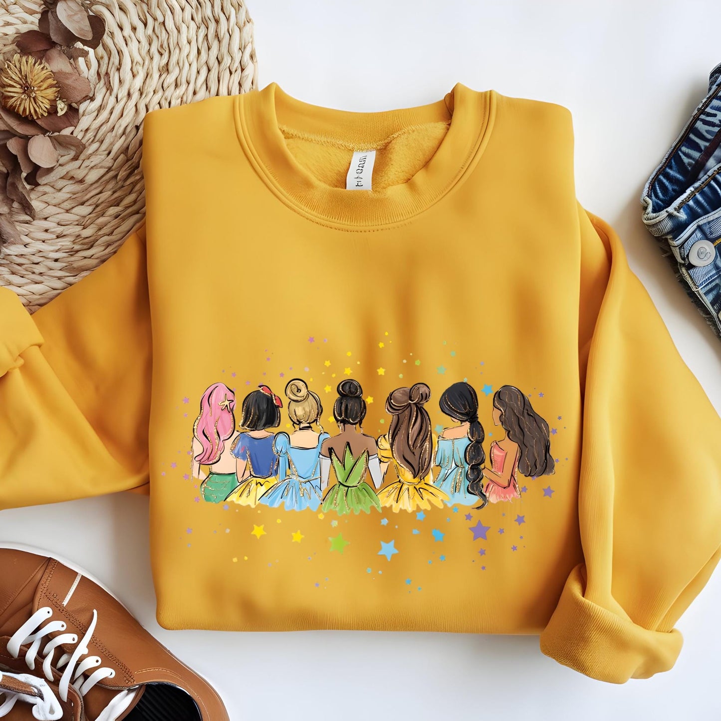 Watercolor Disney All Princess Sweatshirt, Disney Trip Hoodie, Disneyworld Princess Sweat Gift
