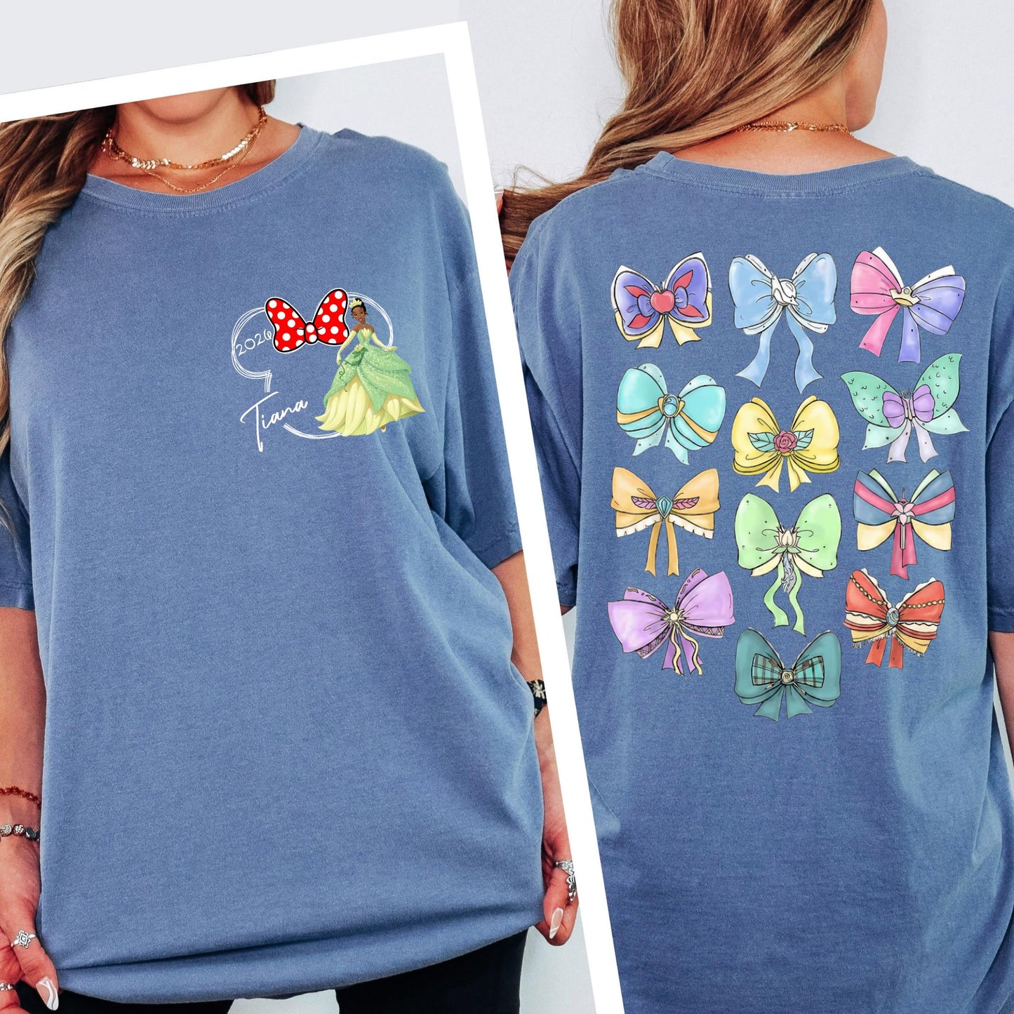 Disney Princess Bow Shirt Comfort Colors® Shirts - Coquette Disney Princess Tee, 2-Sided Disney Girl Trip Tees - Girls Tirp Tee
