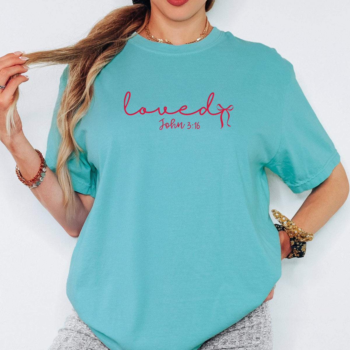Comfort Colors® Loved John 3:16 Shirt, Christian Valentine Faith Tee, Bible Verse Graphic T-Shirt, Meaningful Gift for Her