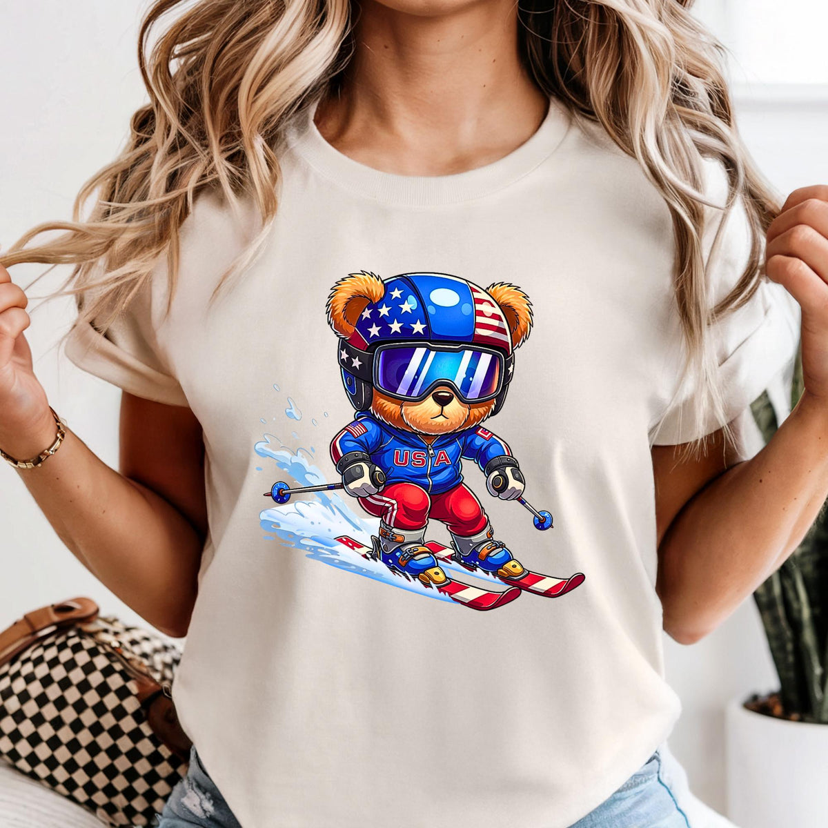 USA Winter Sports Teddy Ski Bear Comfort Colors® Long Sleeve