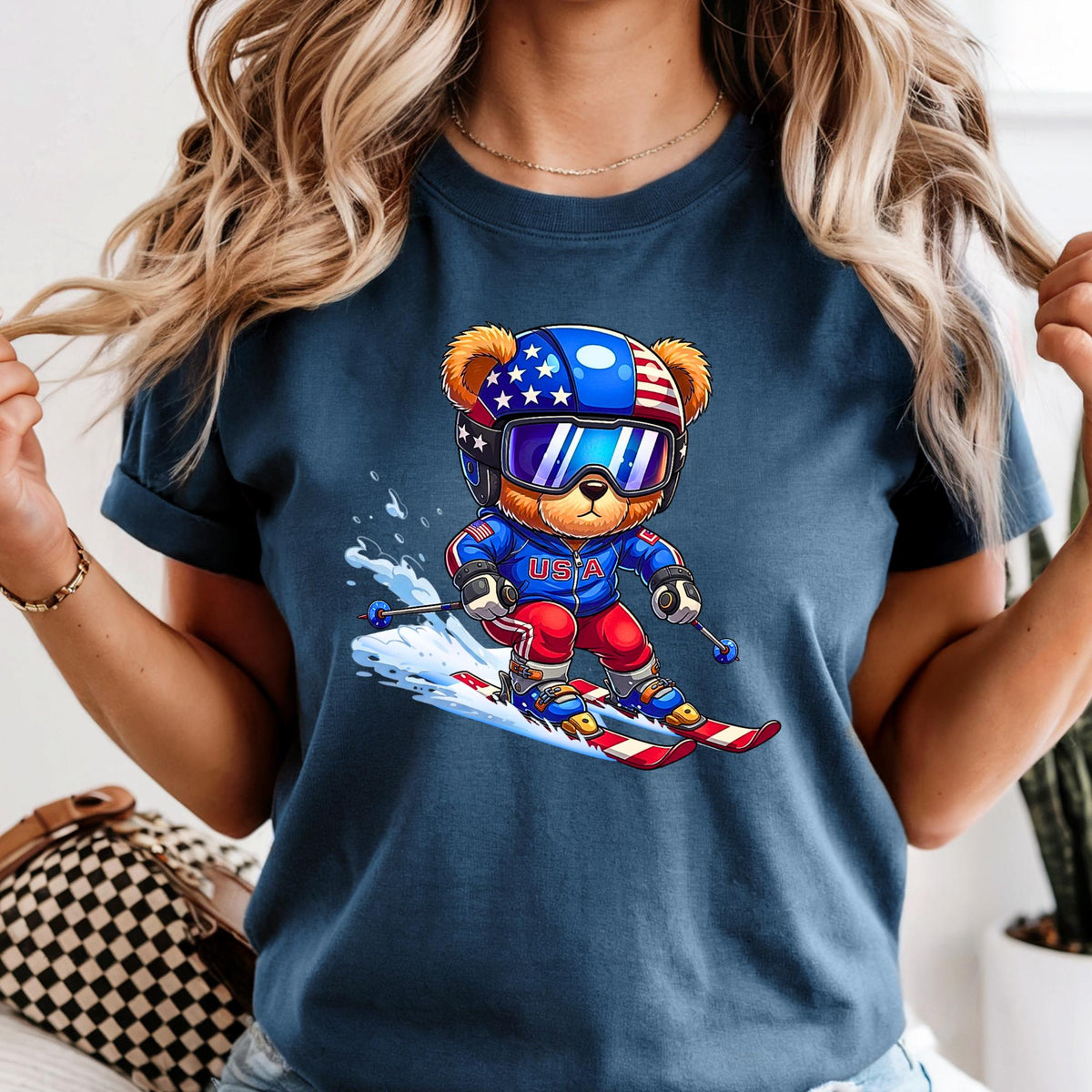USA Winter Sports Teddy Ski Bear Comfort Colors® Long Sleeve