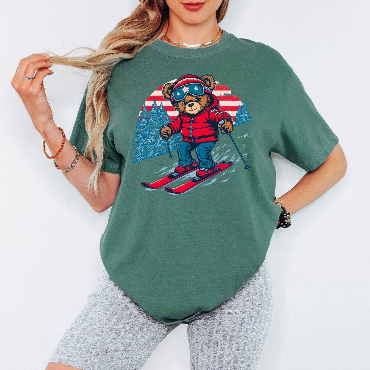 Comfort Colors® USA Winter Games 2026 Shirt, Ski Teddy Bear Graphic, Unisex Winter Sports Tee
