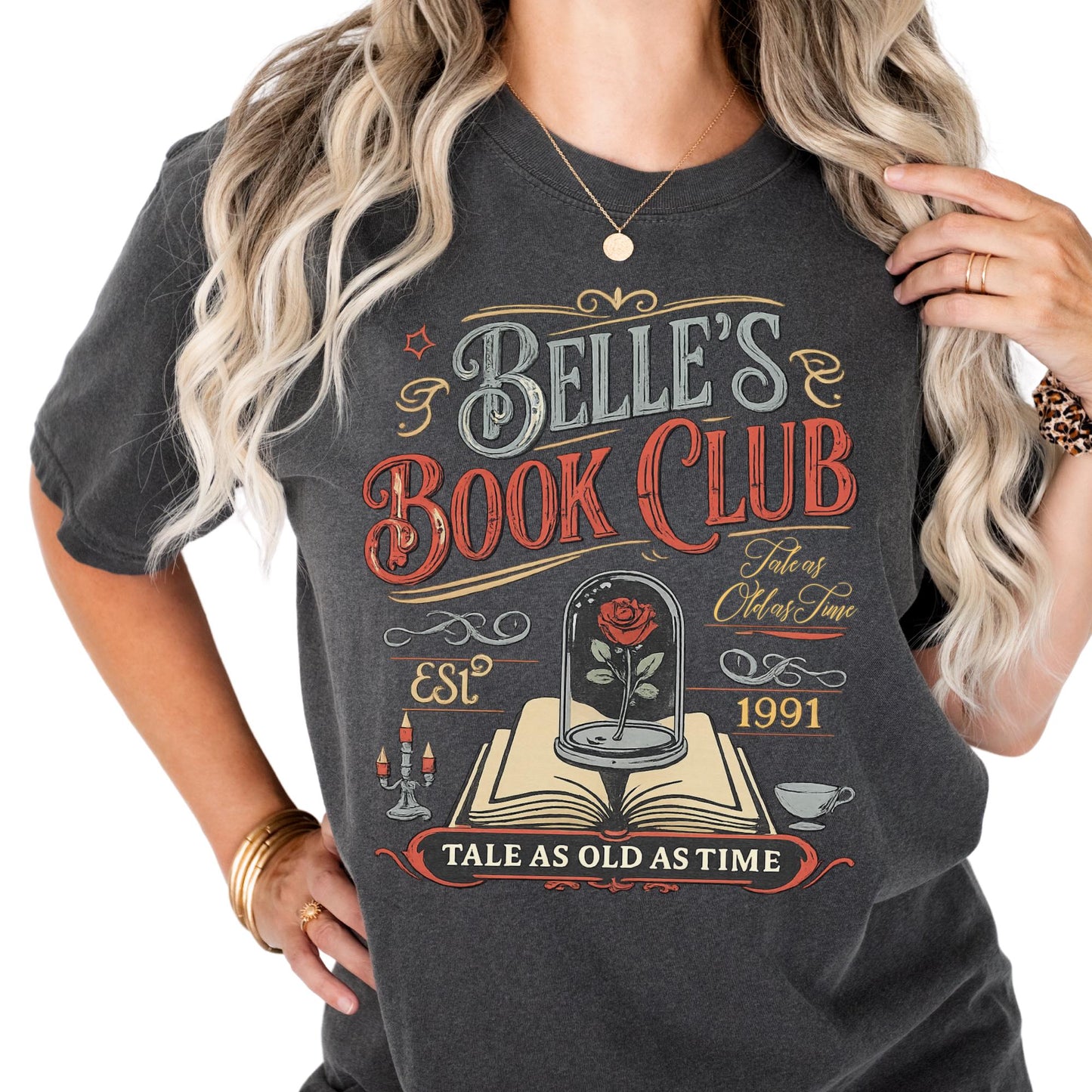 Disney Belle Book Club Shirt, Comfort Colors Bookish Tee, Vintage Style Reading Shirts For Women, Tale As Old As Time, Book Lover Gift
