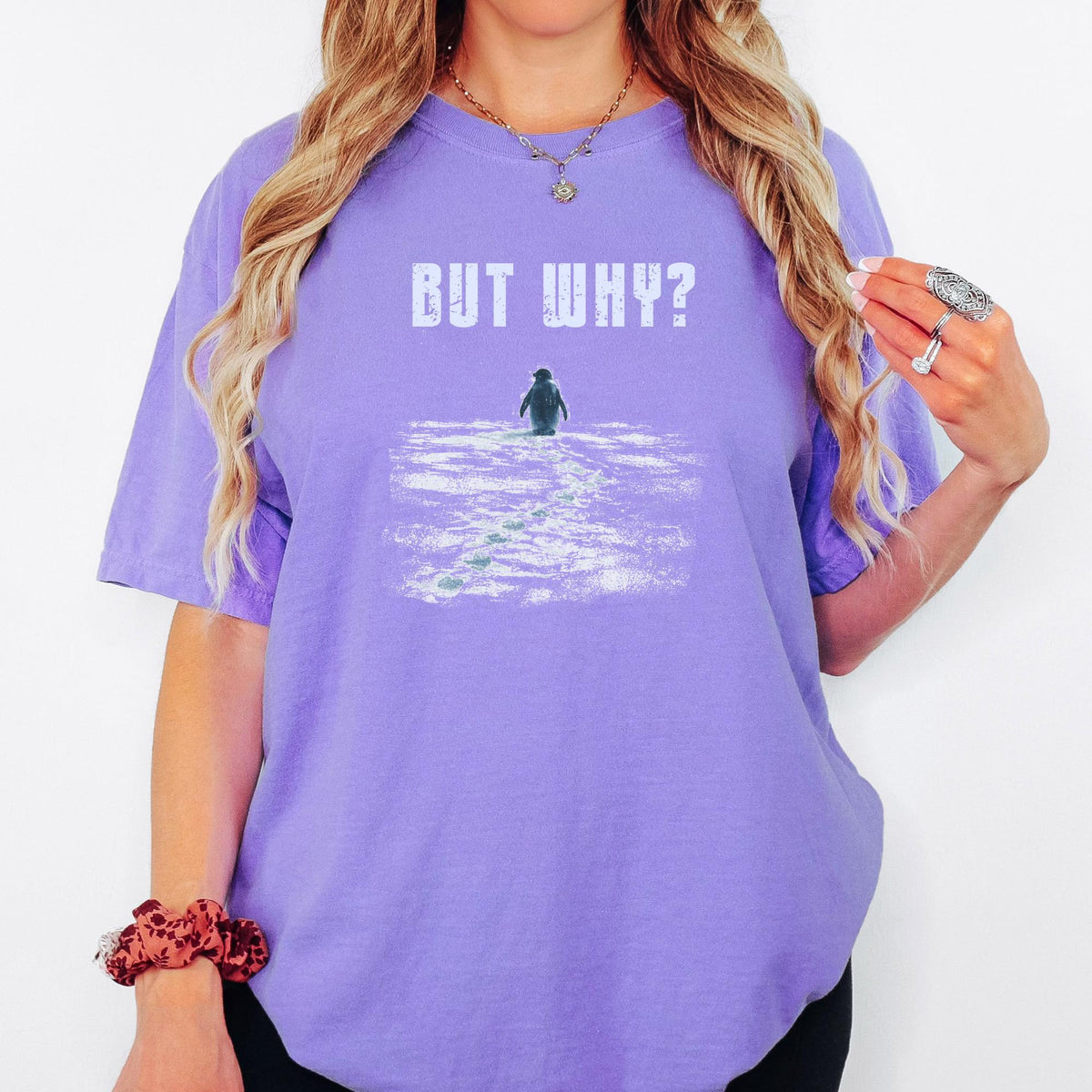 But Why Shirt, Funny Question Tee, Penguin Graphic Shirt, Minimal Humor T Shirt, Comfort Colors Unisex Tee