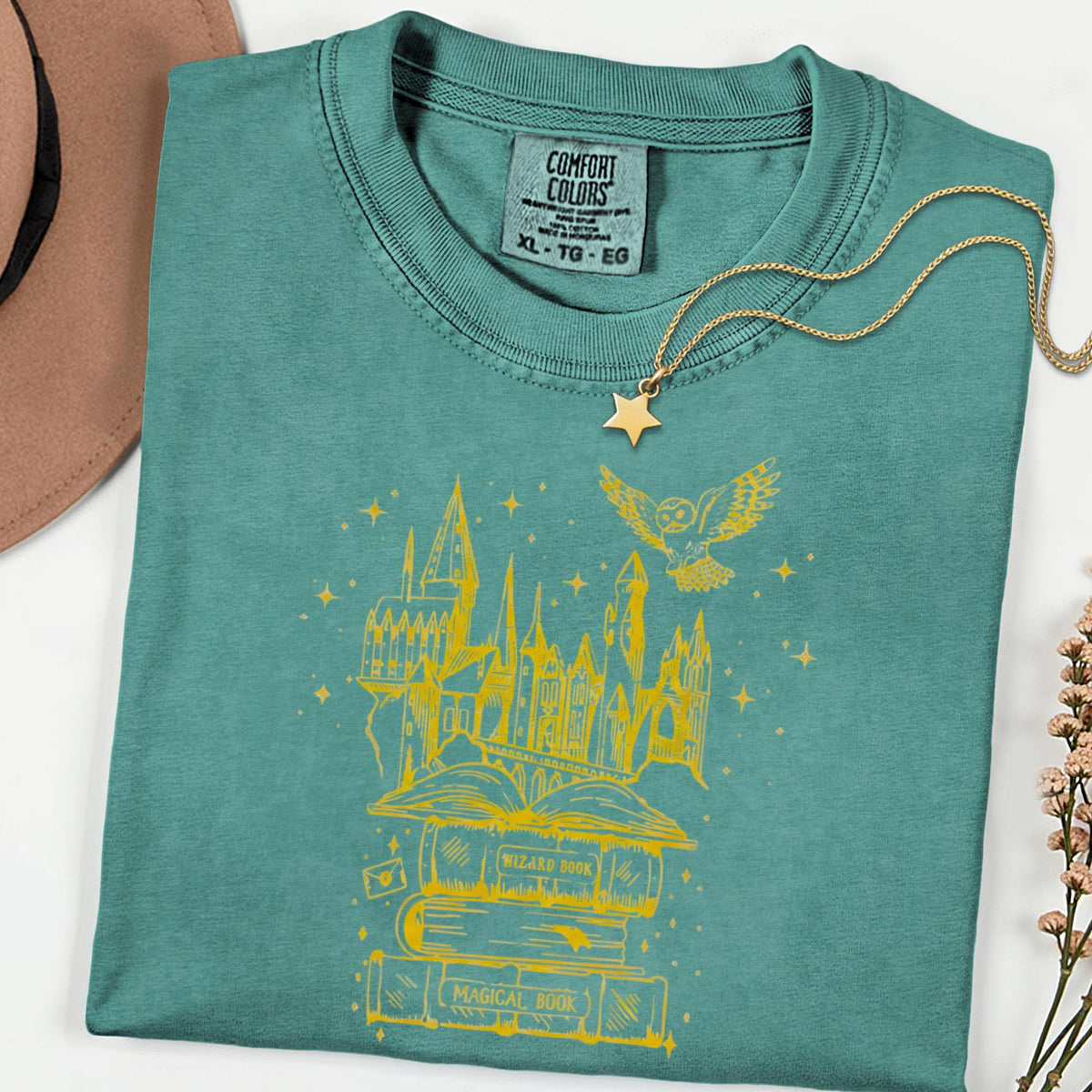 Wizard Castle Comfort Colors® Shirt, Magical Book Graphic Tee, Fantasy Owl T Shirt, Witchy Aesthetic Shirt, Cozy Book Lover Tee