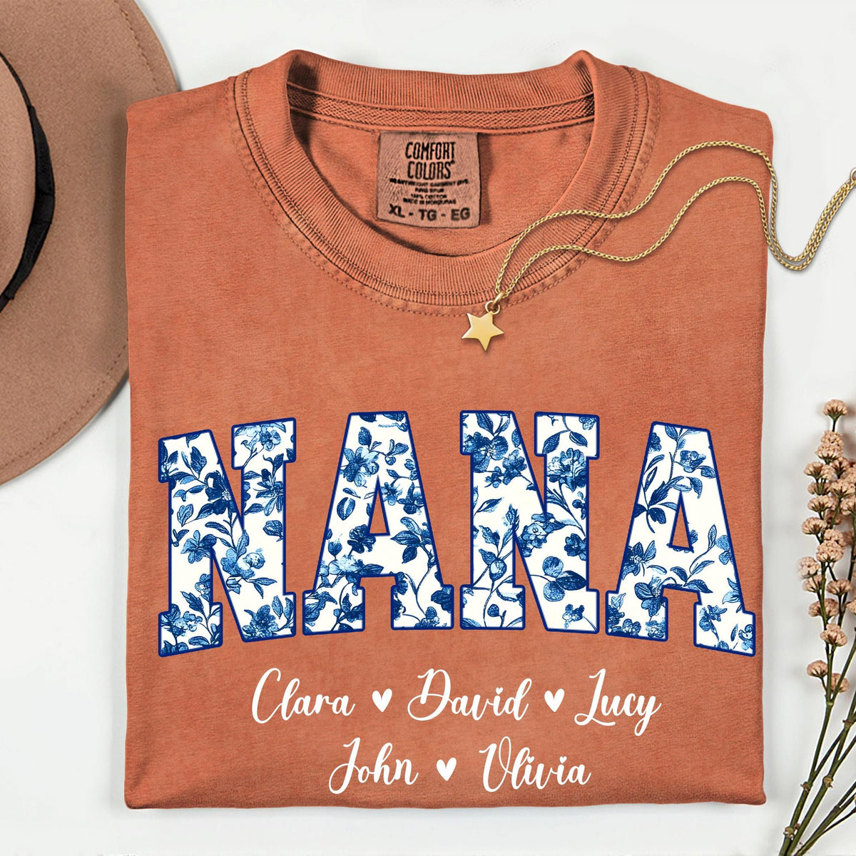 Personalized Gigi Blue Toile Floral Long Sleeve T-Shirt