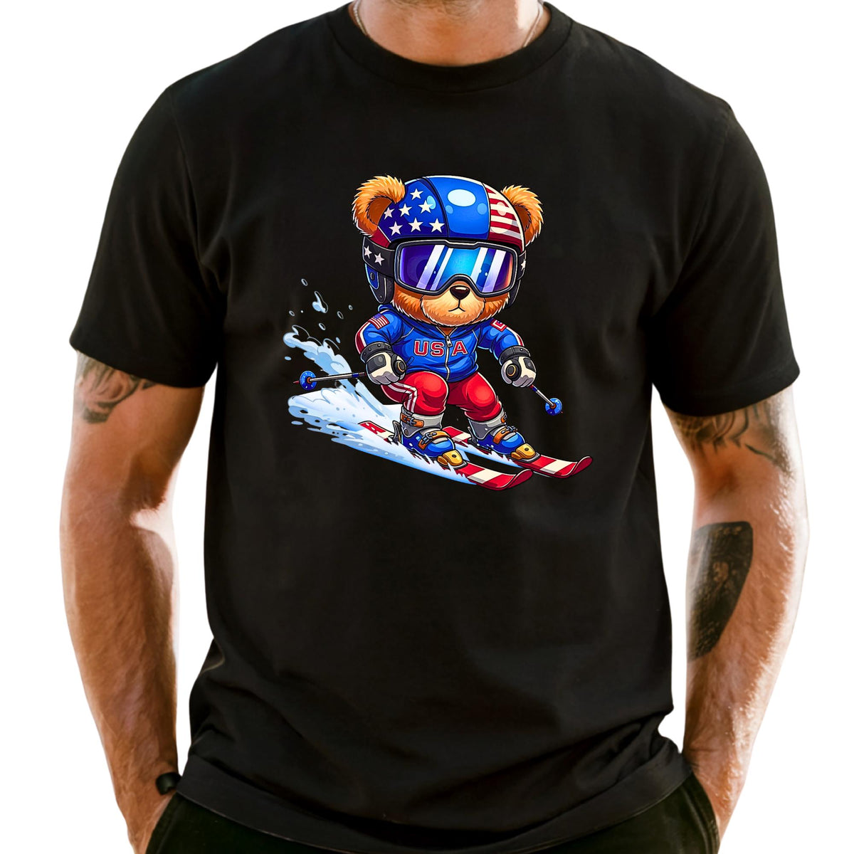 USA Winter Sports Teddy Ski Bear Comfort Colors® Long Sleeve