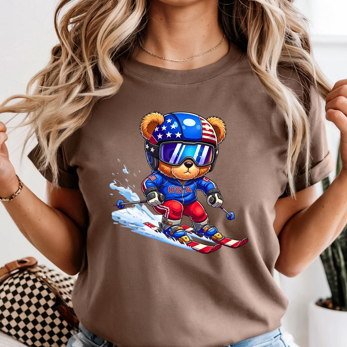 USA Winter Sports Teddy Ski Bear Comfort Colors® Long Sleeve