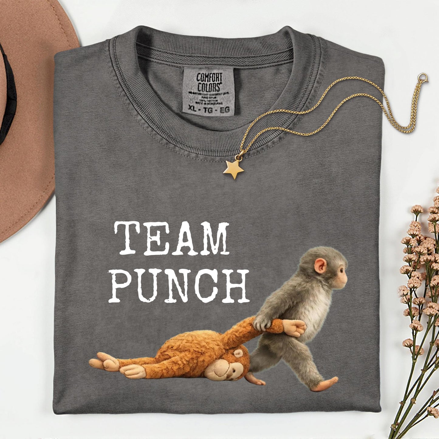 Comfort Colors® Monkey Punch Graphic Shirt, Baby Monkey Holding Plush Toy Tee, Animal Lover Gift, Team Punch Shirts