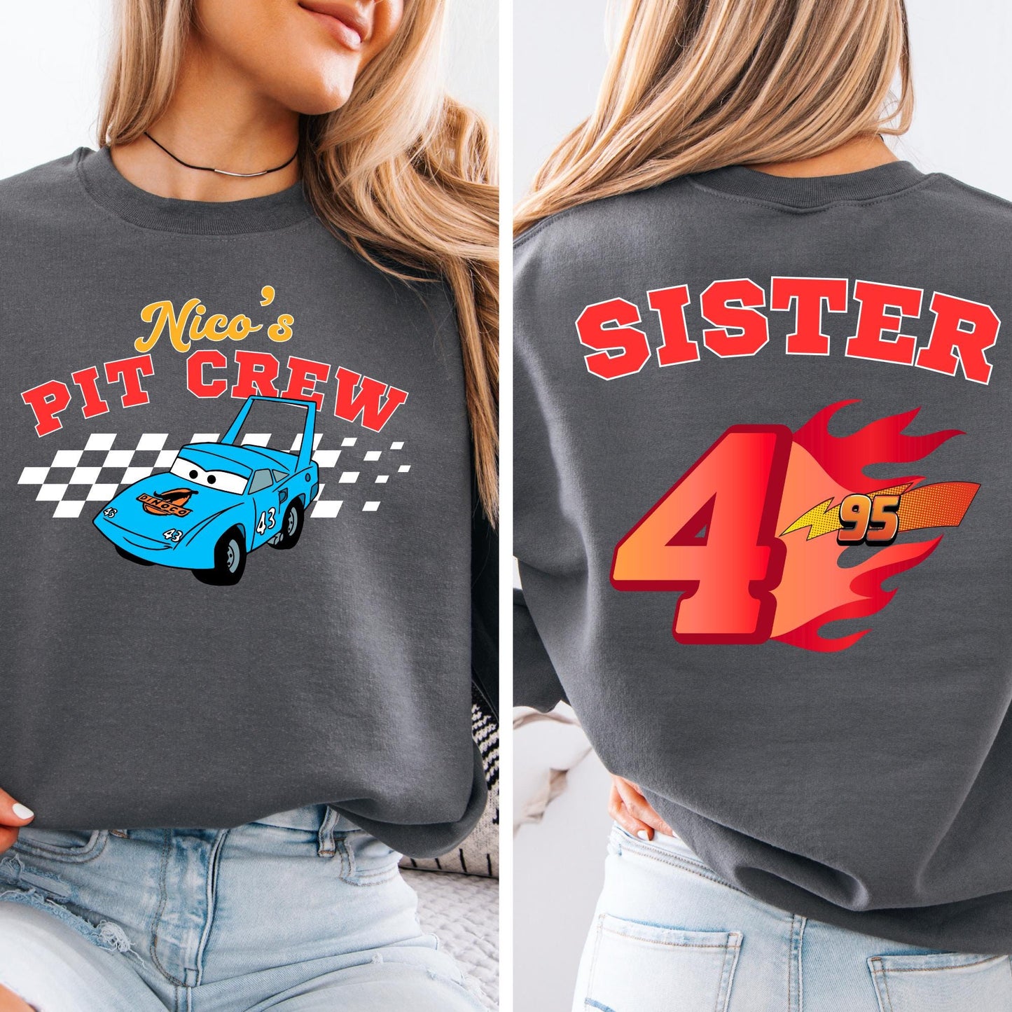 Personalized Disney Cars Birthday Sweatshirt, McQueen Bday Boy Sweat, Family Matching Pit Crew Hoodie