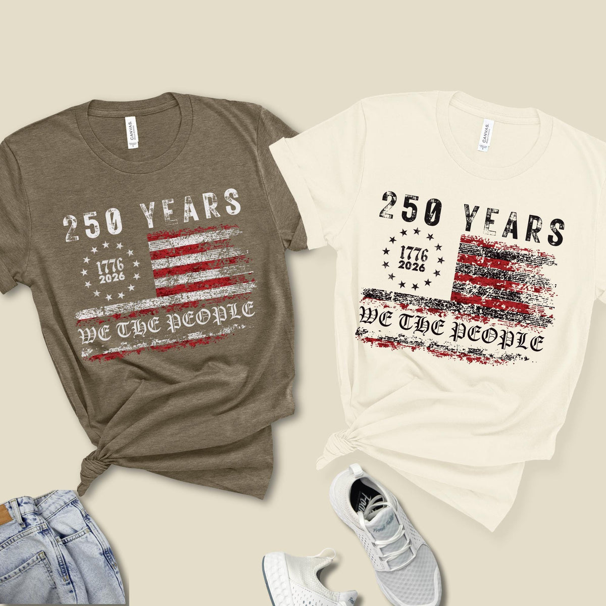 USA 250 Years of Freedom Patriotic Flag T-Shirt