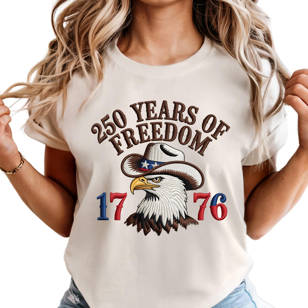 250 Years of Freedom Embroidery-Look USA Comfort Colors® T-Shirt