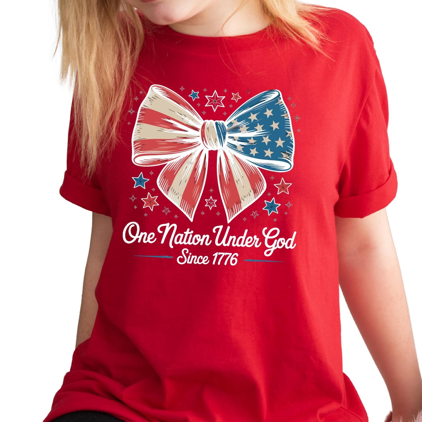 America Flag Coquette Shirt, USA 4th of July Shirts, One Nation Under God Since 1776