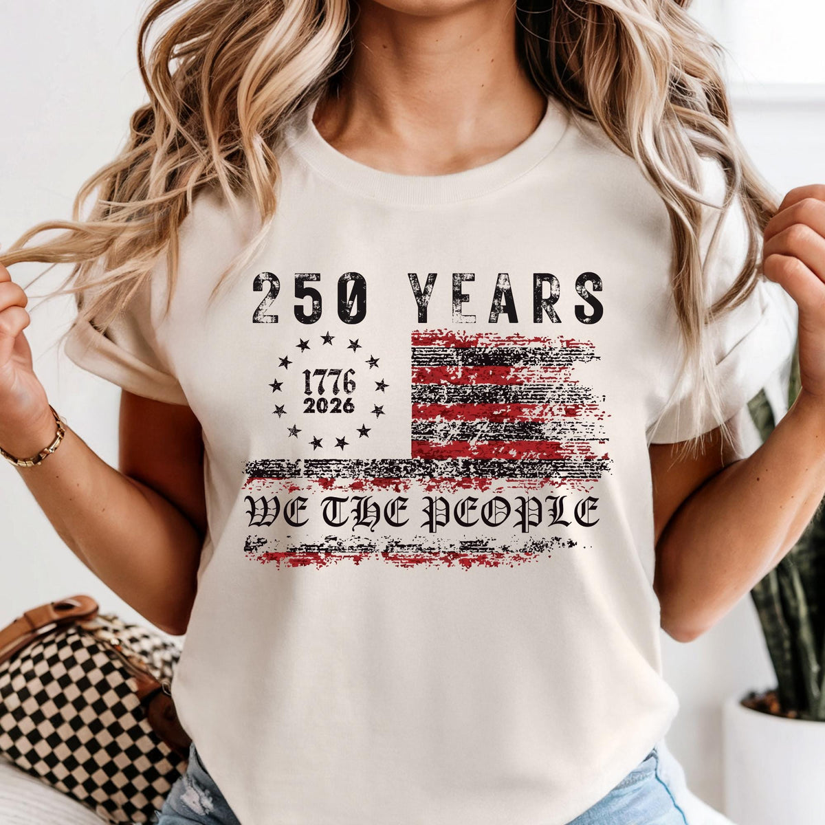 Retro USA 250 Years of Freedom Patriotic Flag T-Shirt
