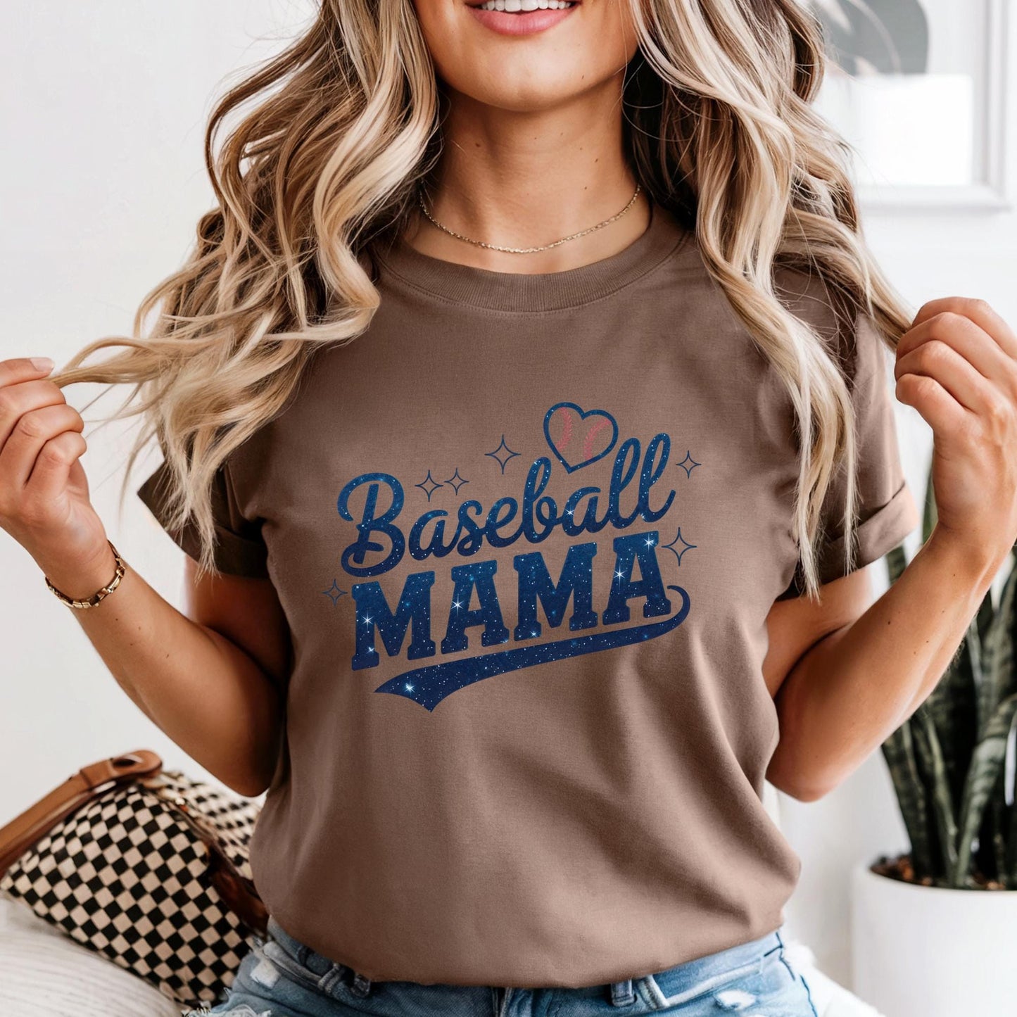 Baseball Mama Shirt, Glitter Look Mom Shirt, Baseball Tee Shirt