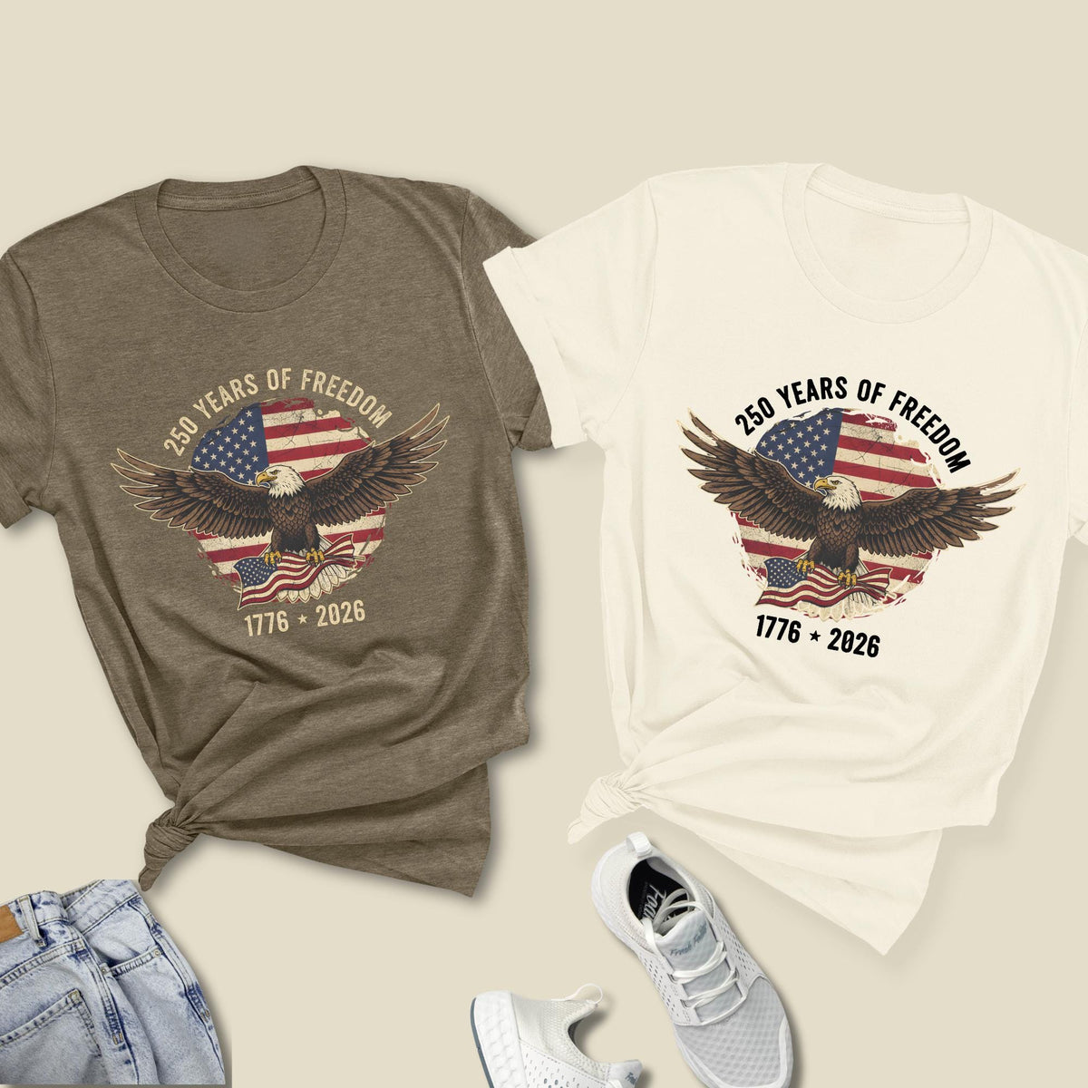 Vintage USA 250 Years of Freedom Flag 4th of July T-Shirt