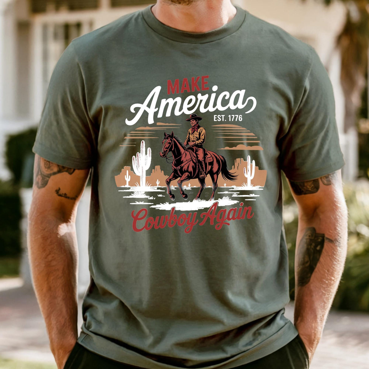 Make America Cowboy Again Western 4th of July T-Shirt
