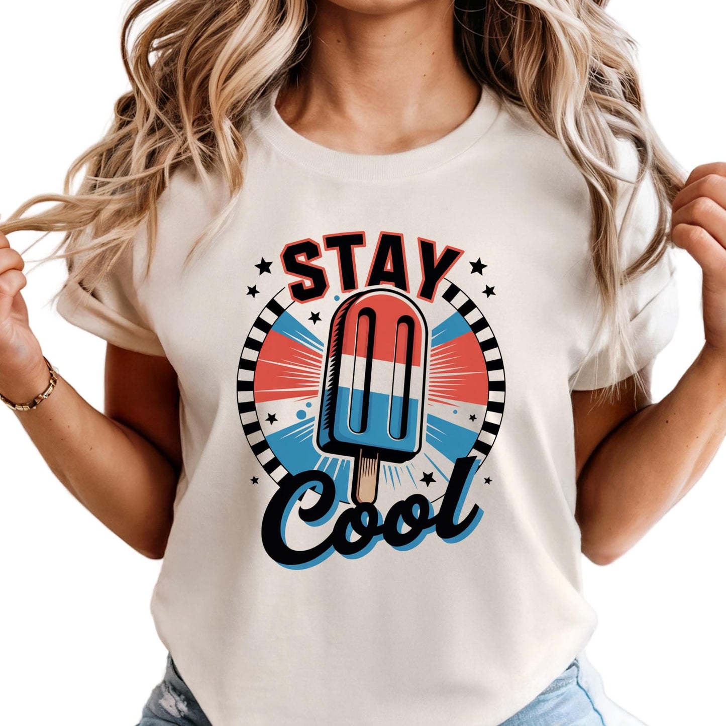 Stay Cool American Ice Cream Shirt, 4th of July Popsicle Graphic Tee – Retro Patriotic T-Shirt
