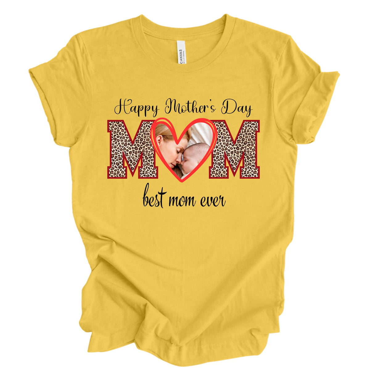 Custom Mom Photo Leopard Mama Mother’s Day T-Shirt