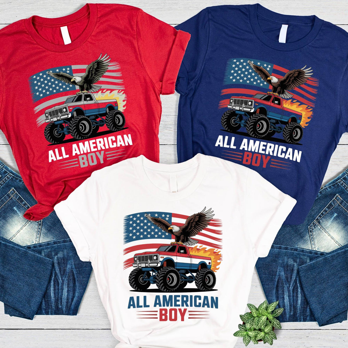 All American Boy Patriotic Truck 4th of July T-Shirt