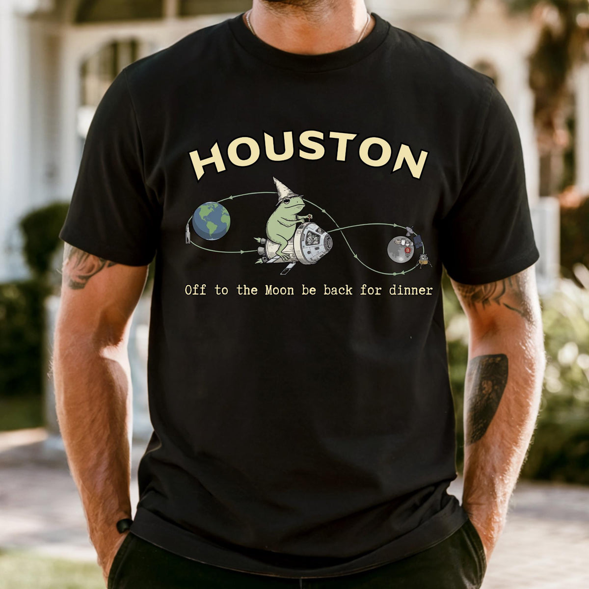 Funny Frog Off to the Moon Rocket Launch Space T-Shirt