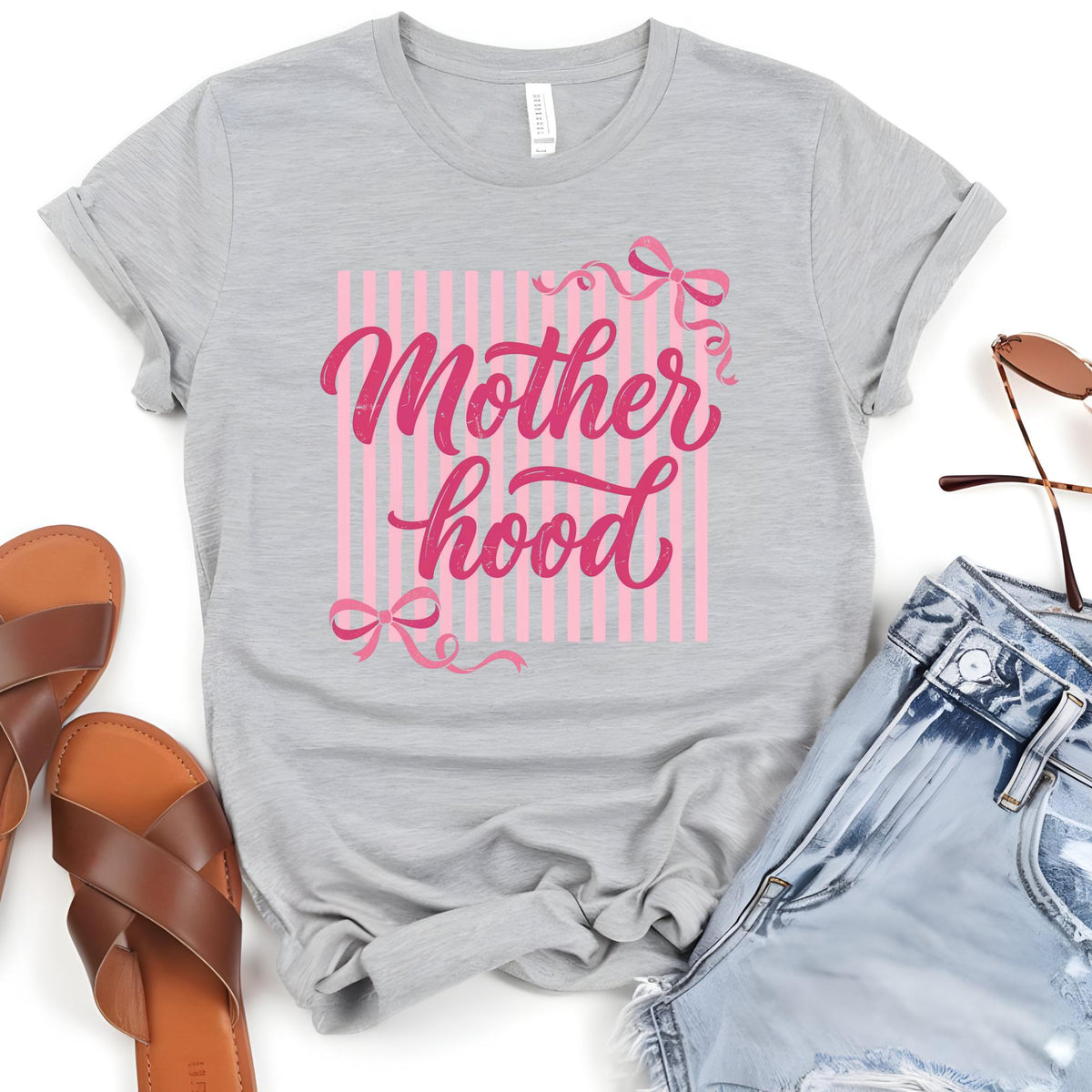 Striped Motherhood Coquette Bow Mama Mother’s Day T-Shirt