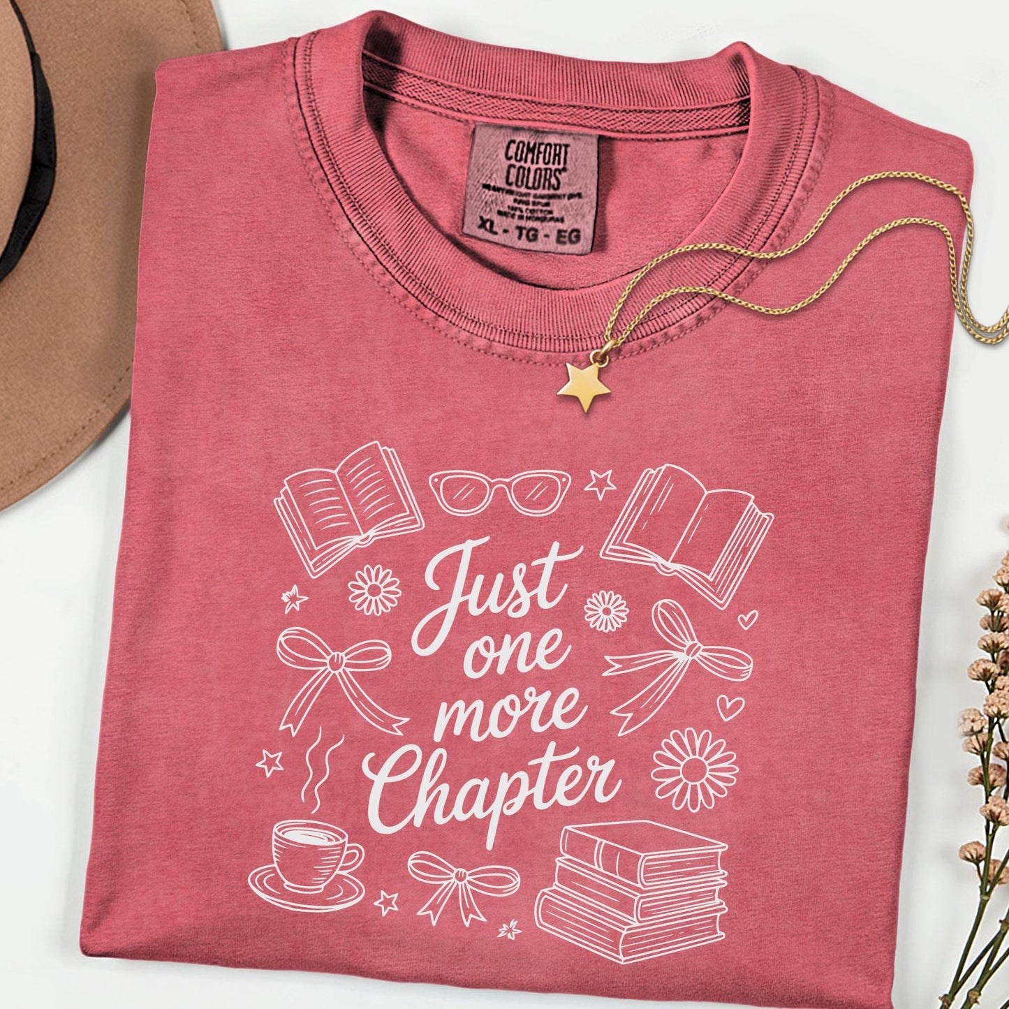 Comfort Colors® Just One More Chapter Shirt, Book Lover Shirt, Books and Coffee Shirt, Summer Bookish Shirt