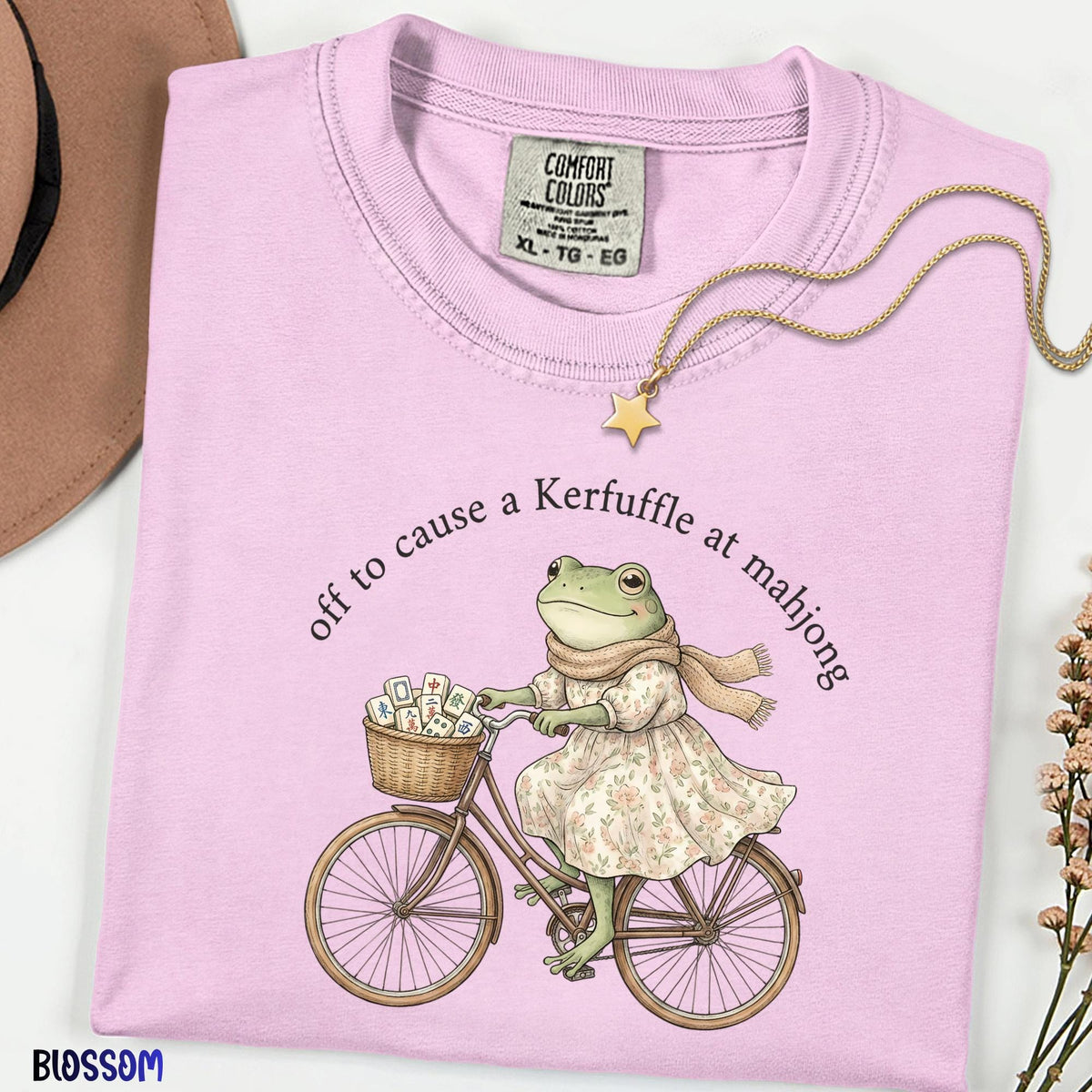 Off To Cause A Kerfuffle At Mahjong Comfort Colors® Shirt, Sarcastic Meme Frog Riding Bike Tee, Mental Health Awareness Gift |