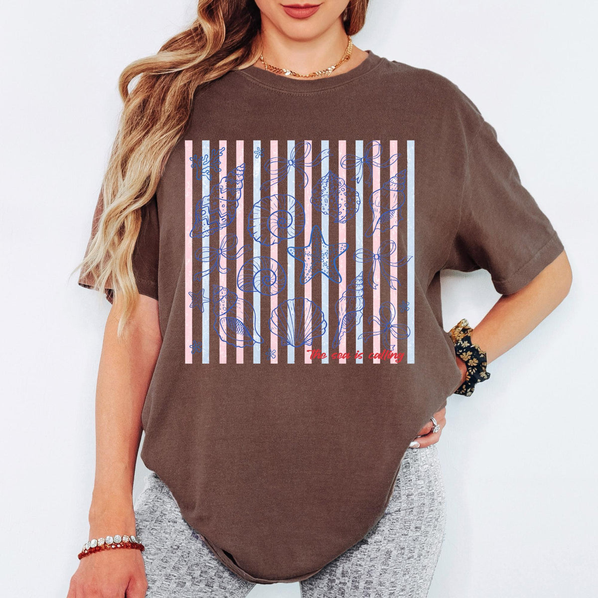 Comfort Colors® The Sea Is Calling Shirt, Retro Coastal Tshirt, Funny Beach Tee, Summer Graphic Tee