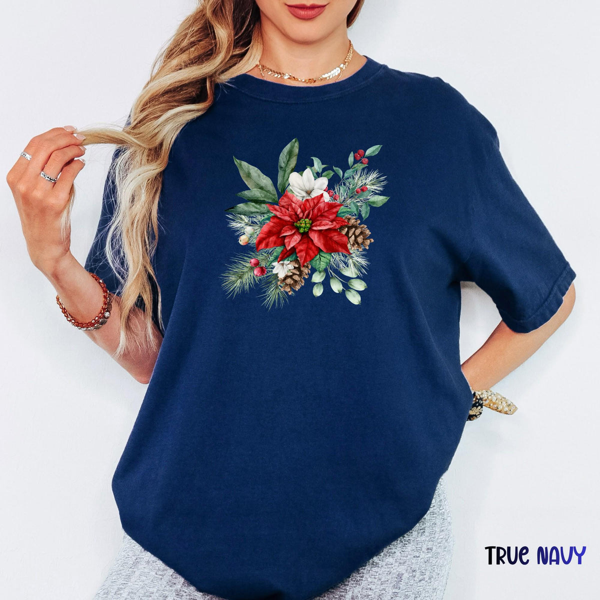 Christmas Floral Comfort Colors® Shirt, Family Christmas Shirt, Vintage Botanical Tee, Unisex Holiday Shirt, Christmas Gift for Women