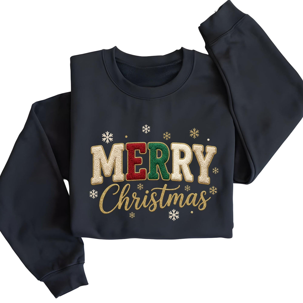 Comfort Colors® Embroidered Look Merry Christmas Sweatshirt, Embriodery Look Xmas Gift Shirt