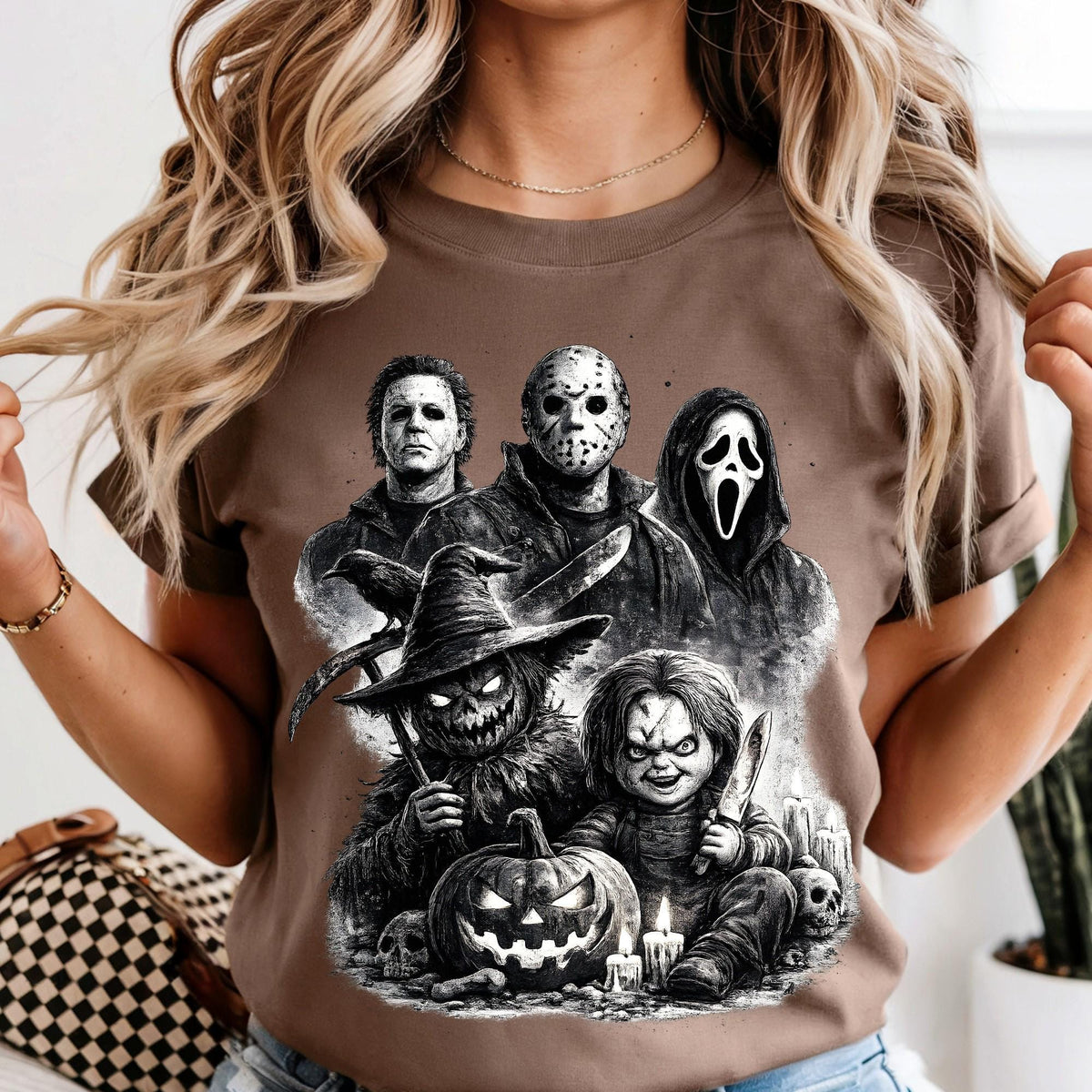 Retro Horror Movie Characters Halloween Shirt, Matching Halloween Party Tee, Spooky Group Costume Shirt, Halloween Gift