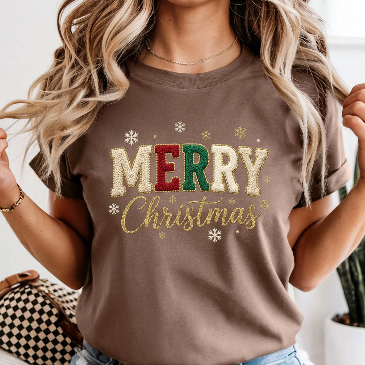 Comfort Colors® Embroidered Look Merry Christmas Shirt, Embriodery Look Xmas Gift Sweatshirt