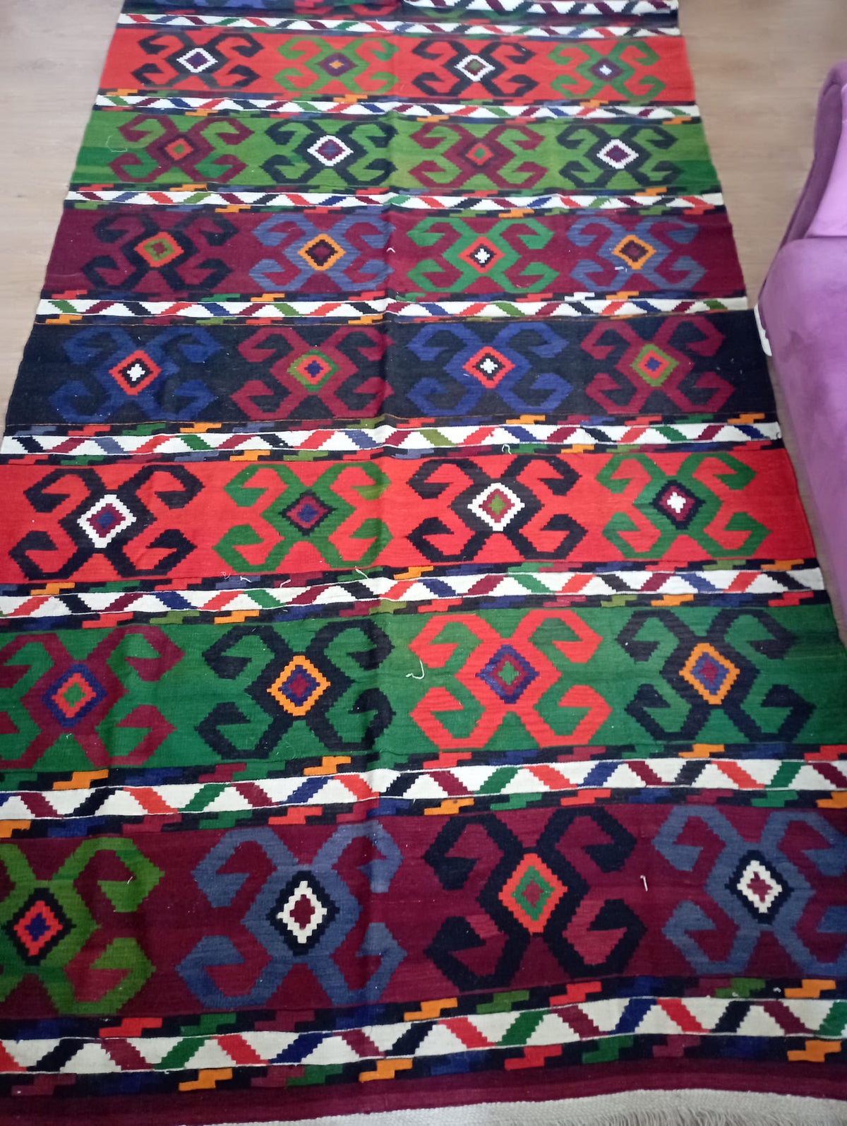 Authentic Handmade Flatweave Kilim Rug – Vintage Geometric Anatolian Area Rug