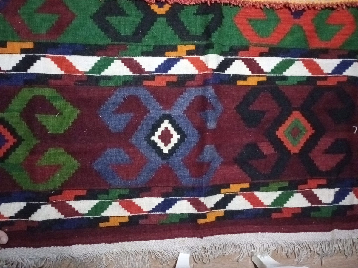 Authentic Handmade Flatweave Kilim Rug – Vintage Geometric Anatolian Area Rug