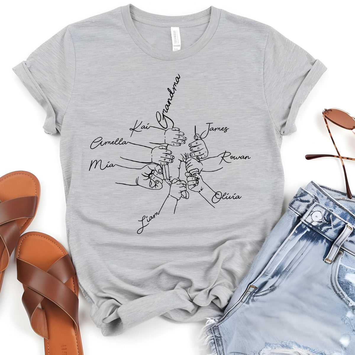 Personalized  Mom Shirt From Children, Custom Mom & Kids Hands Shirt, Family With Kids Names, Mothers Day Gift From Kids, Mom Kids Hands Tee